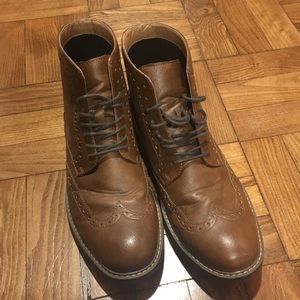 Brown wing tip boots